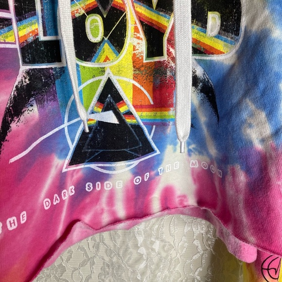 Pink Floyd Tie-Dye Cropped Crewneck Hoodie in Yellow, Pink & Blue - Picture 2 of 5